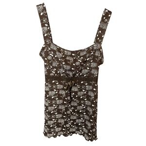 Y2K‎ Baby Doll Style Brown Floral Tank Tie Back Lace Bows Vintage Bella Swan